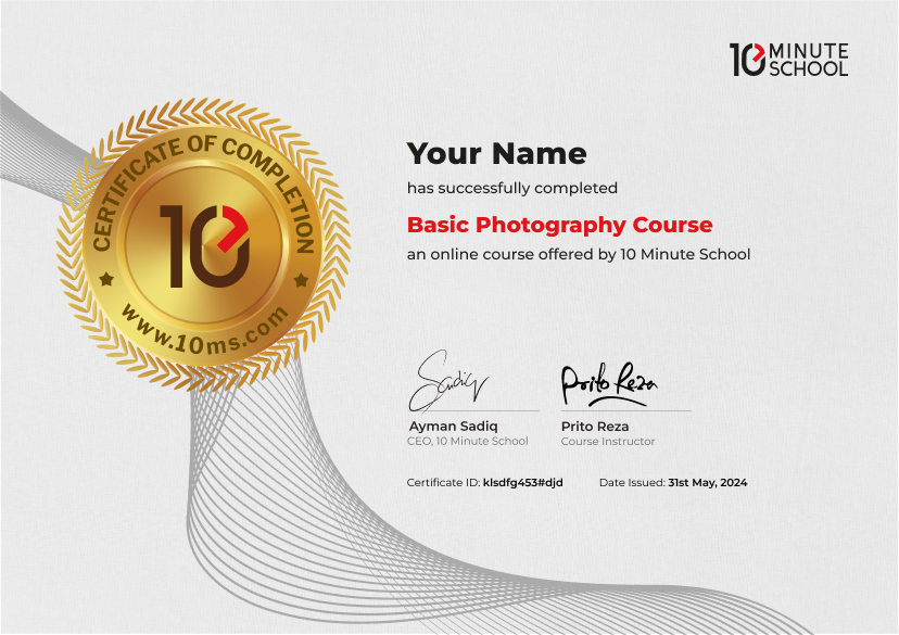 Certificate for Basic Photography Course