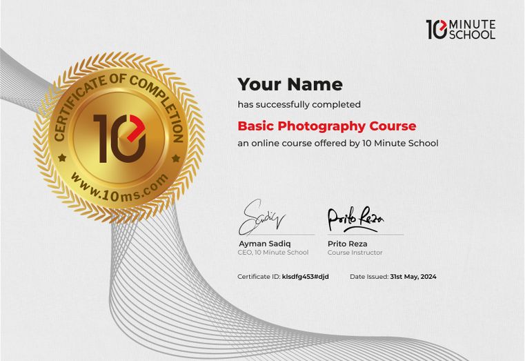 Certificate for Basic Photography Course