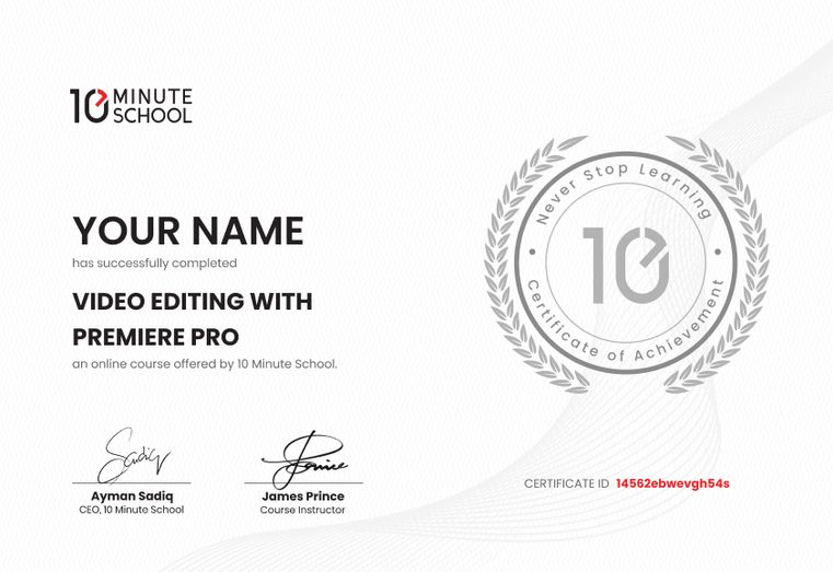 Certificate for Video Editing with Premiere Pro