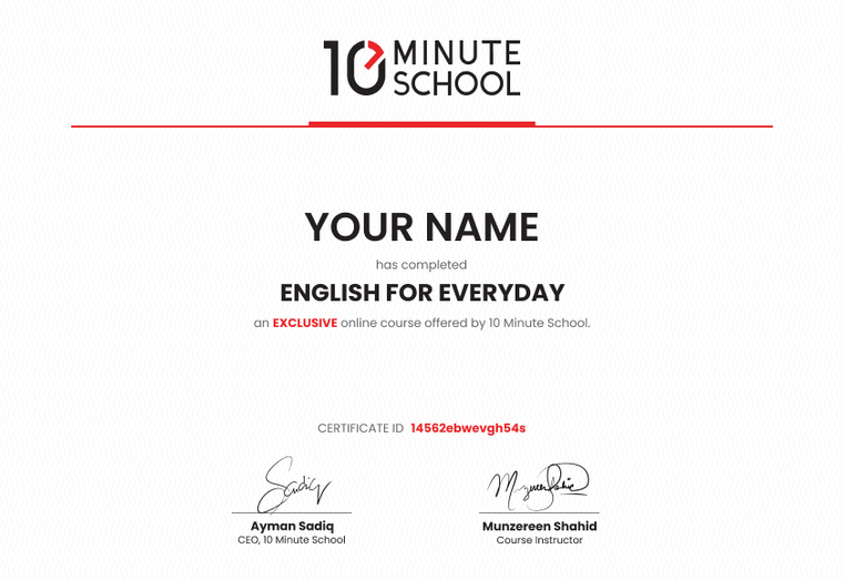 Certificate for English for Everyday