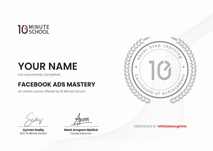 Certificate for Facebook Ads Mastery