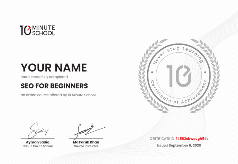 Certificate for SEO Course for Beginners