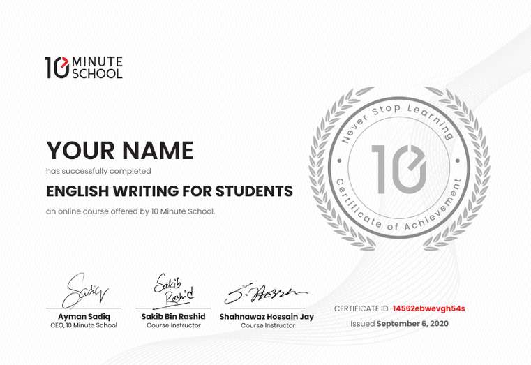 Certificate for English Writing for Students