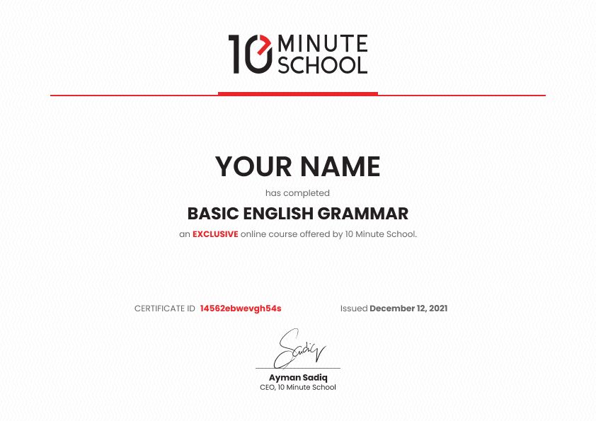 Certificate for English Grammar Fundamentals