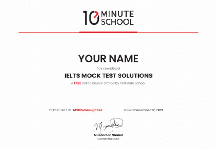 Certificate for IELTS Mock Test Solutions