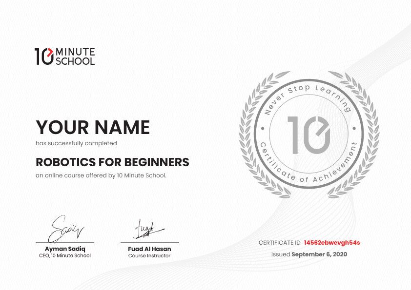 Certificate for Robotics for Beginners