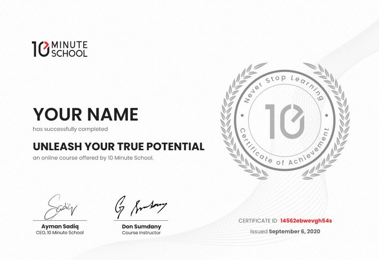 Certificate for Unleash Your True Potential