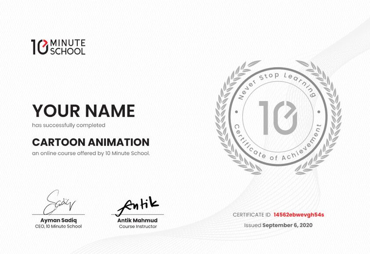 Certificate for Cartoon Animation